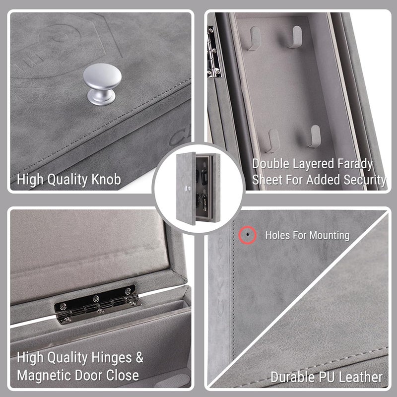 CKEYRE CKEYURE Premium XL PU Leather Faraday Box for Car Keys Wall Mount | Anti Theft Faraday Key Fob Protector | Faraday Cage | Car Key Holder | RFID Key Box | Key fob Signal Blocker (Grey) - Image 5